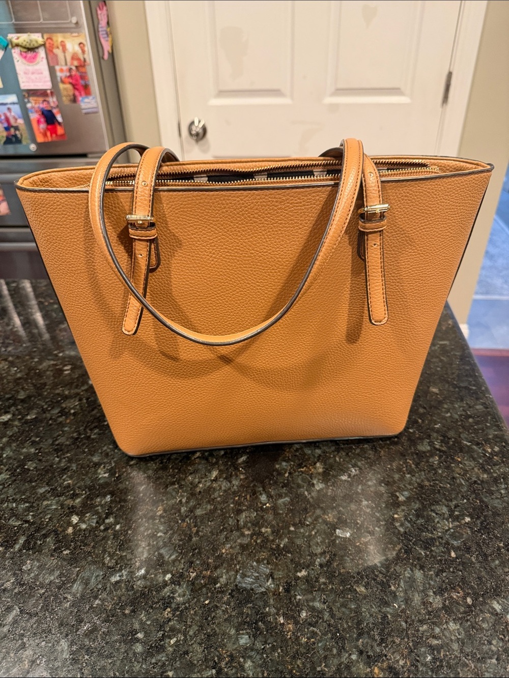 Women's Faux Leather Tote Bag in Tan - Branded Signature Emblem Anne Klein - Picture 3 of 7